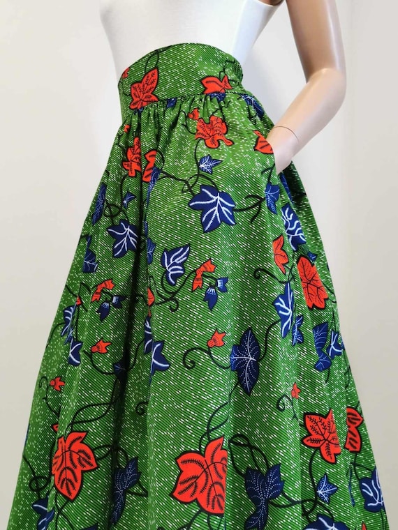 FAITH African Printed Mid-Calf Skirt 100% Wax Cotton Handmade UK