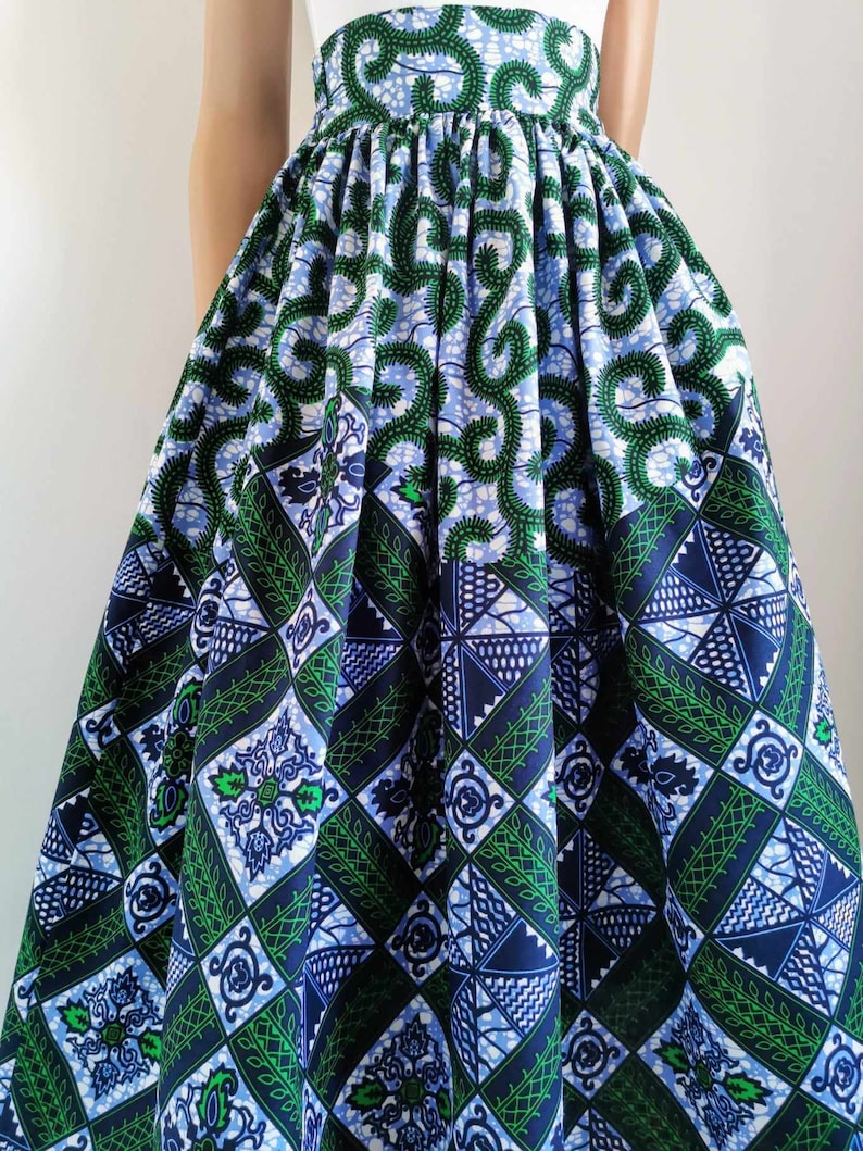 LORI African Printed Mid-Calf Skirt 100% Wax Cotton Handmade UK zdjęcie 5