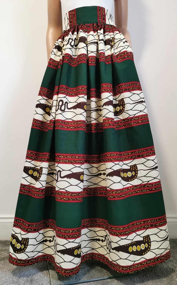 HEDDA African Print Full Length / Maxi Skirt 100 % Wax Cotton Handmade UK