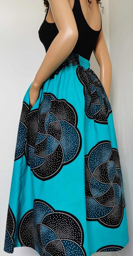 KENNEDY African Printed Mid-Calf Skirt 100% Wax Cotton Handmade UK