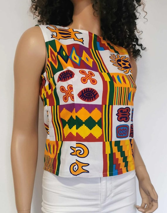 DONNA African Print TOP 100% Wax Cotton Handmade UK