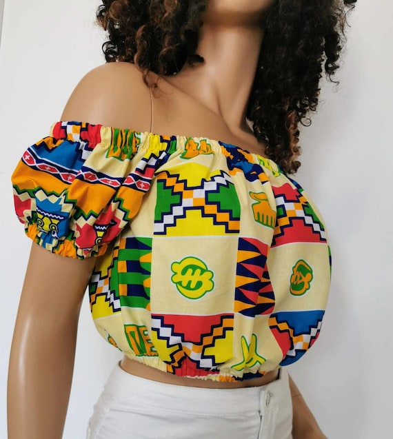 GLENDA African Print Off-Shoulder Top 100% Wax cotton Handmade UK