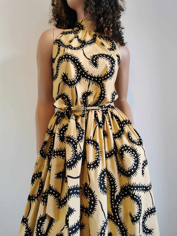 SOPHIE African Printed Gathered High Neck Sleeveless Dress Handmade UK