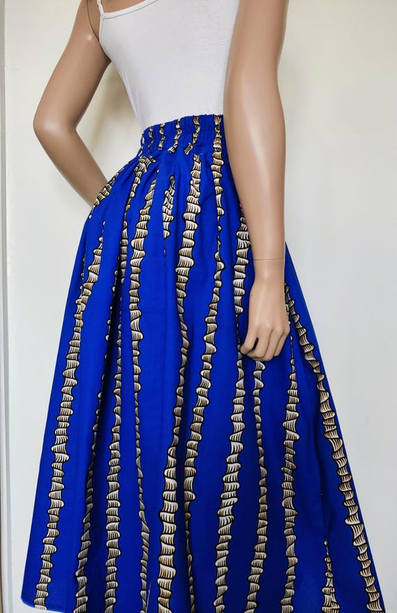 JOY African Printed Mid-Calf Skirt 100% Wax Cotton Handmade UK