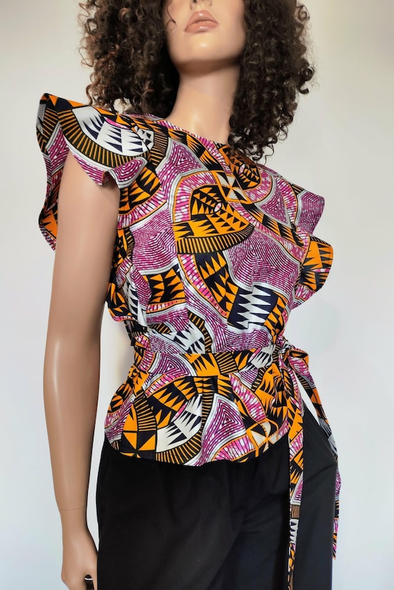 AURORA African Print TOP 100% Wax Cotton Handmade UK