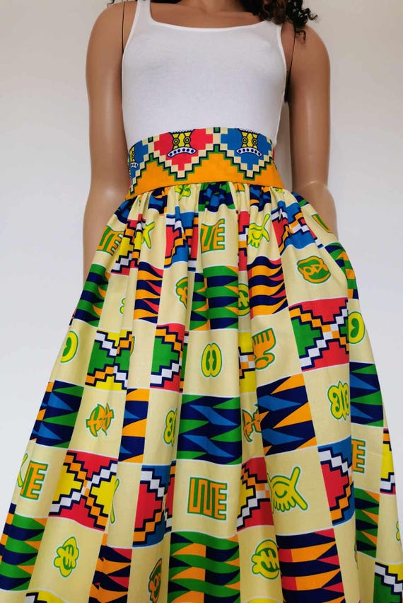 GLENDA African Print Maxi Skirt 100 % Wax Cotton Handmade UK