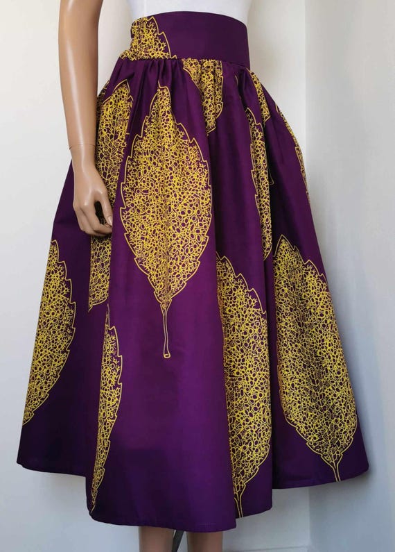 IZZY African Printed Mid-Calf Skirt 100% Wax Cotton Handmade UK