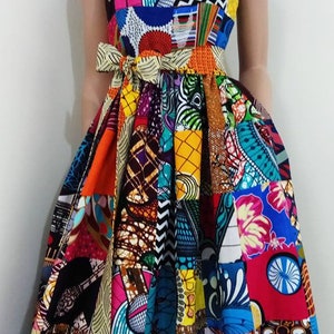 PATCHWORK African Printed Fabric Sleeveless Maxi/Full Length Dress 100% Wax Cotton Handmade UK