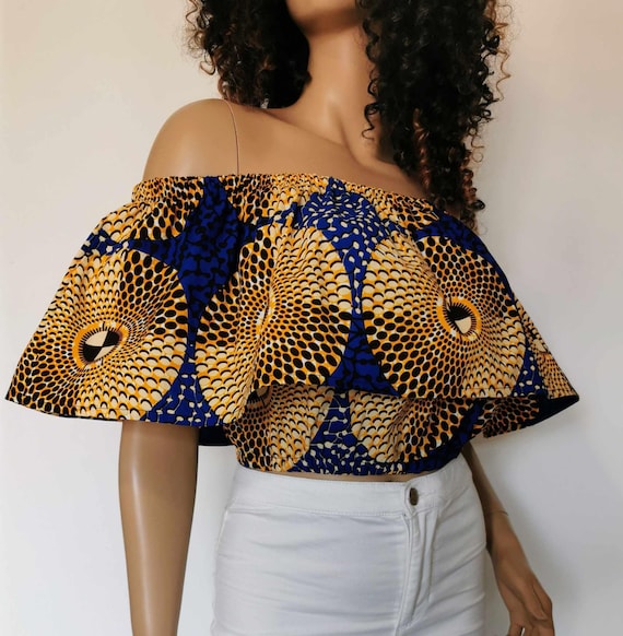 HILLARY  African Print Off-Shoulder Top 100% Wax cotton Handmade UK