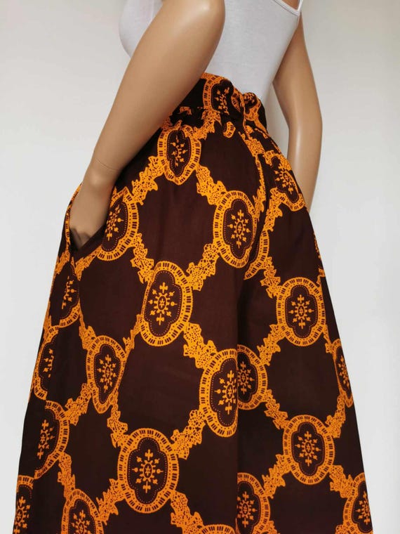 LAURA PALAZZO Trousers African Print Wide-Leg High-Waist Trousers 100% Wax Cotton Handmade UK