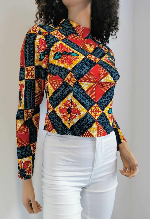 AMANDA  African Print TOP 100% Wax Cotton Handmade UK