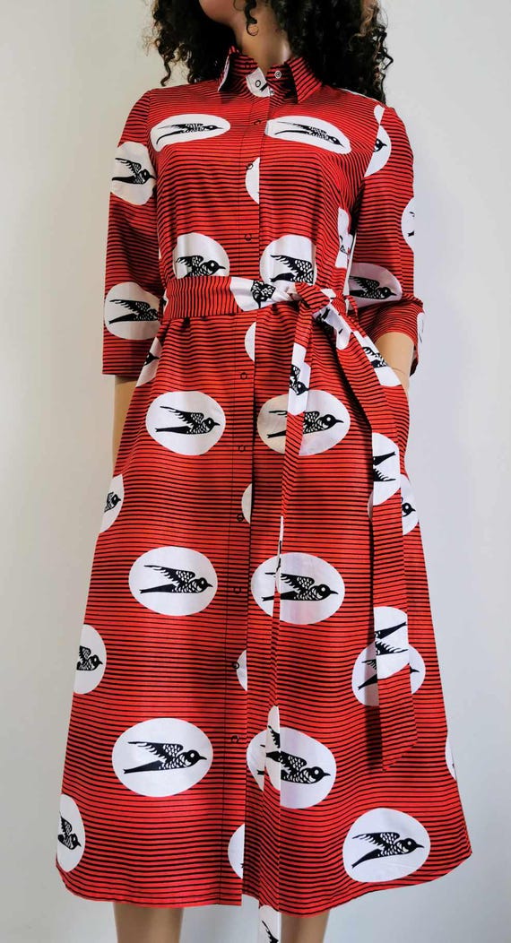 BESS Mid-Calf Half-Sleeve Shirt-Dress / Long-Shirt 100% Wax Cotton Handmade UK