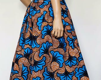 ALISON African Printed Mid-Calf Skirt 100% Wax Cotton Handmade UK