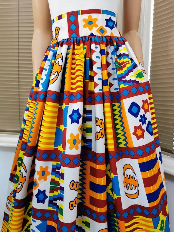GINNI African Print Full-Length / Maxi Skirt 100 % Wax Cotton Handmade UK