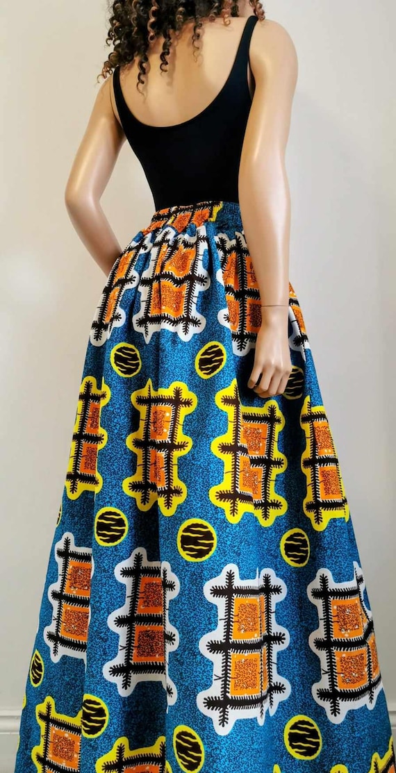 MARIA African Print Full Length / Maxi Skirt 100 % Wax Cotton Handmade UK