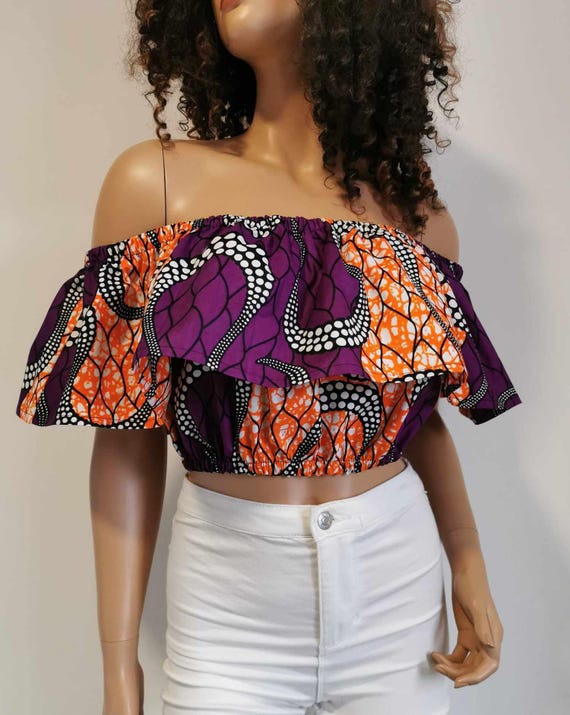 LIA African Print Off-Shoulder Top 100% Wax cotton Handmade UK