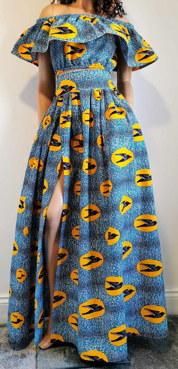 AZENITH Front Slit Full Length / Maxi Skirt African Print 100 % Wax Cotton Handmade UK