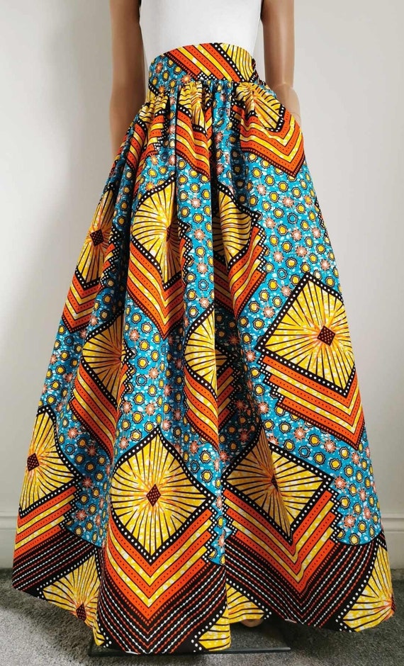 HILDA African Print Full Length / Maxi Skirt 100 % Wax Cotton Handmade UK