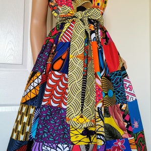 PATCHWORK African Printed Fabric Sleeveless Midi Dress 100% Wax Cotton Handmade UK
