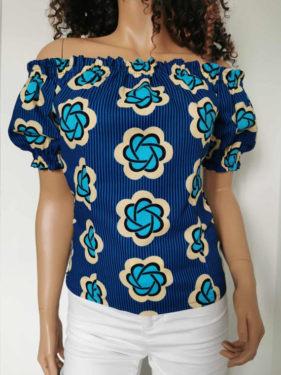 EVA African Print Off-Shoulder Top 100% Wax cotton Handmade UK