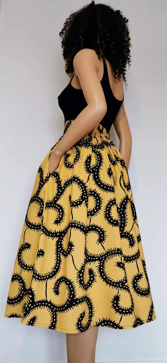 FRANCES African Printed Mid-Calf Skirt 100% Wax Cotton Handmade UK