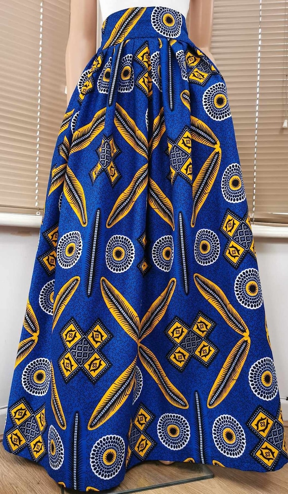 SALMA African Print Full-Length / Maxi Skirt 100 % Wax Cotton Handmade UK
