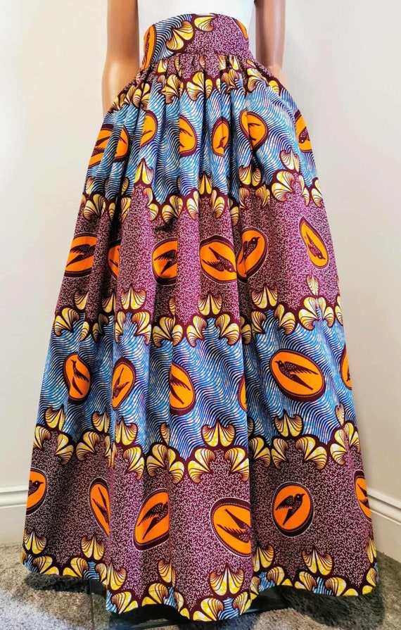 LUCY African Print Full Length / Maxi Skirt 100 % Wax Cotton Handmade UK
