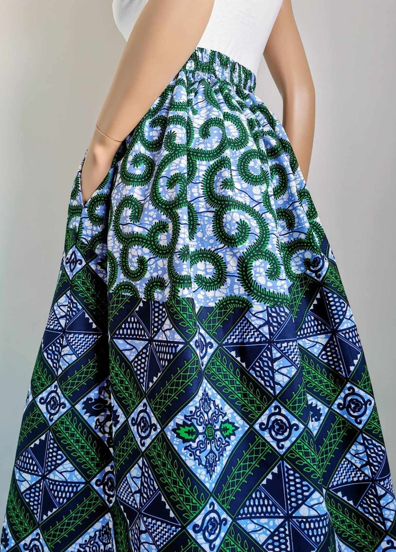 LORI African Printed Mid-Calf Skirt 100% Wax Cotton Handmade UK zdjęcie 2