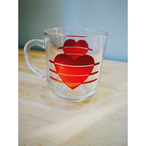 Vintage 1970’s “Luminarc” clear and heart coffee cup
