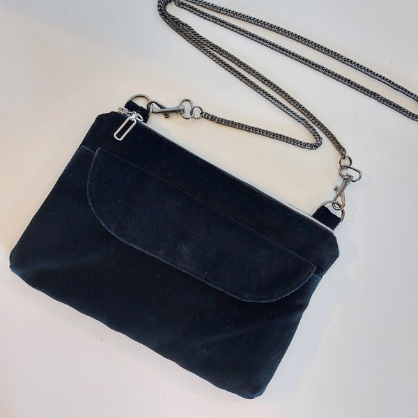 Pochette à bandoulière en velours noir et chainette - Pochette de soirée - Fabrication française - Pièce unique