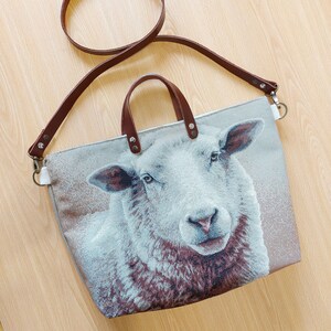 Cabas Mouton - Anses en cuir - Fabrication Française - Sac à main - Made in France - Pièce unique
