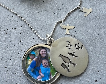 Silver Mother locket necklace. Memorial jewelry.