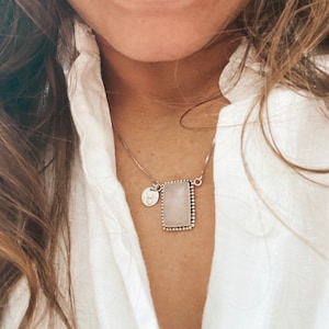 Silver Birthstone scapular necklace and zodiac charm.