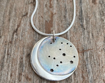 Zodiac pendant. The constellation for each zodiac sign in a Silver Moon necklace.