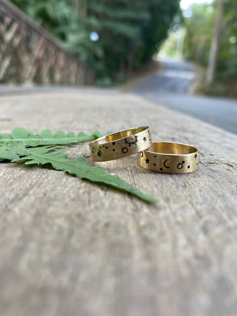 Celestial gold wedding band ring image 9