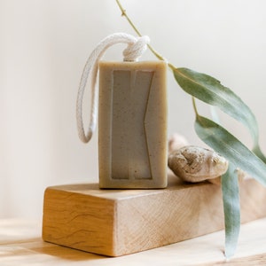 Vetiver Soap on a Rope with exfoliating Oatmeal and purifying Green Clay. Gift for Him, Handmade Vegan Soap made in the UK