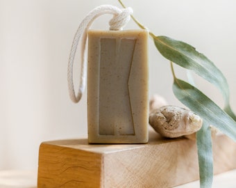 Vetiver Soap on a Rope with exfoliating Oatmeal and purifying Green Clay. Gift for Him, Handmade Vegan Soap made in the UK