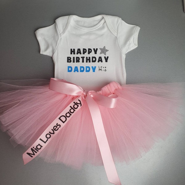 Happy Birthday Tutu Outfit, Mummy, Daddy Birthday, Baby Girl Outfit, Personalised Baby Outfit, Tutu & Vest, Choose Colour Tutu Outfit Set