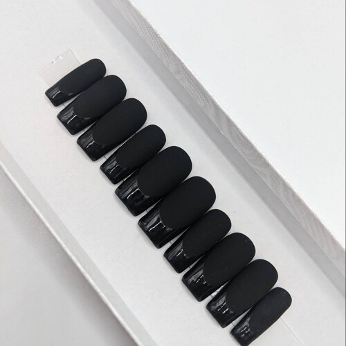 Custom Half Half Black Set Glossy Tip Matte Black Press On Etsy