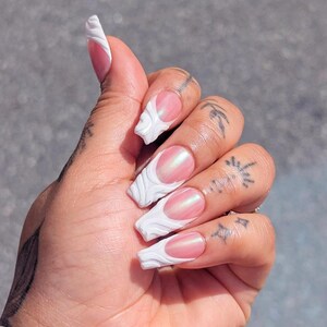 White iridescent French tip Abstract Set | length/Shape Options Available