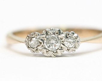 Antique 9ct gold and Palladium Diamond ring - size L or US 5 1/2