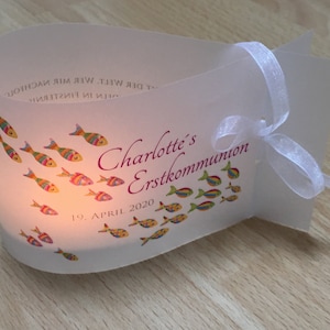 Set of 2 Windlight, Light Envelope, TeaLight, Communion, Confirmation, Confirmation, Baptism &quot;Fish&quot;