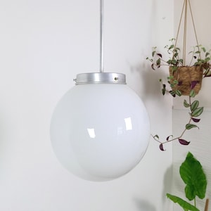 Vintage Globe Opaline Pendant Light / Bauhaus style ceiling light / Mid Century Ceiling Light / Retro Home Decor /  1960s