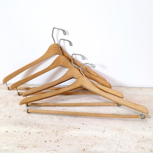 Set of mid-century wood hangers, vintage clothes hanger for pants, skirts