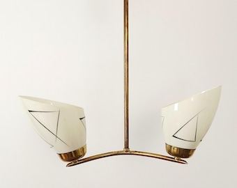 Beautiful art deco chandelier, vintage pendant light, ceiling light, two-arm chandelier, mid-century modern chandelier, Yugoslavian 1950s