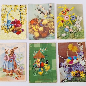 Set vintage 6 cartoline Pasqua Jugoslavia / anni '70 / Coniglietti, Pulcini e Uova