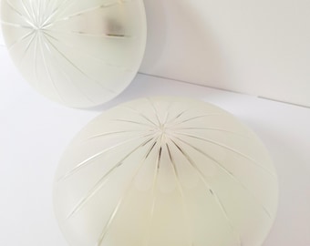 Vintage pair of Vintage set of 2 Flush Mount Ceiling Light, Glass Sconces, Mid-century, Bauhaus Style Light, Milk Glass Ceiling Light