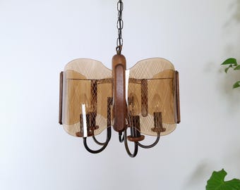 Large Mid Century Chandelier / Vintage Pendant Light / Rustic Elegant Light Fixture / Yugoslavia 1970&#39;s / Hanging Lamp