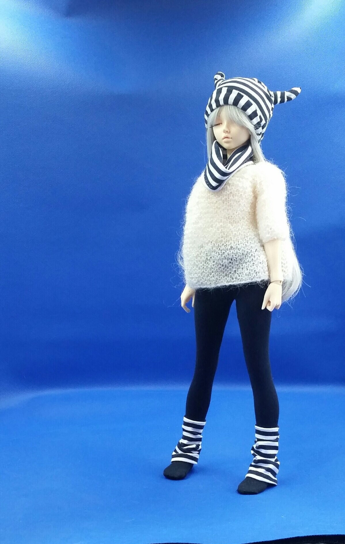 Navy Jersey Tights off White Knitted 