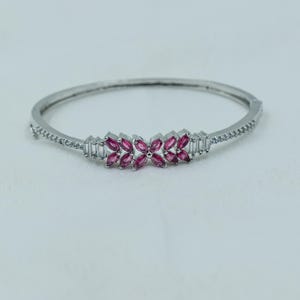 Sterling Silber Pink Rubin Armreif, Blumen Designer Armband, handgemachter Schmuck